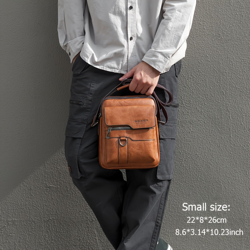 WEIXIER Vintage Leather Shoulder Bag, Men's Casual Satchel Bag