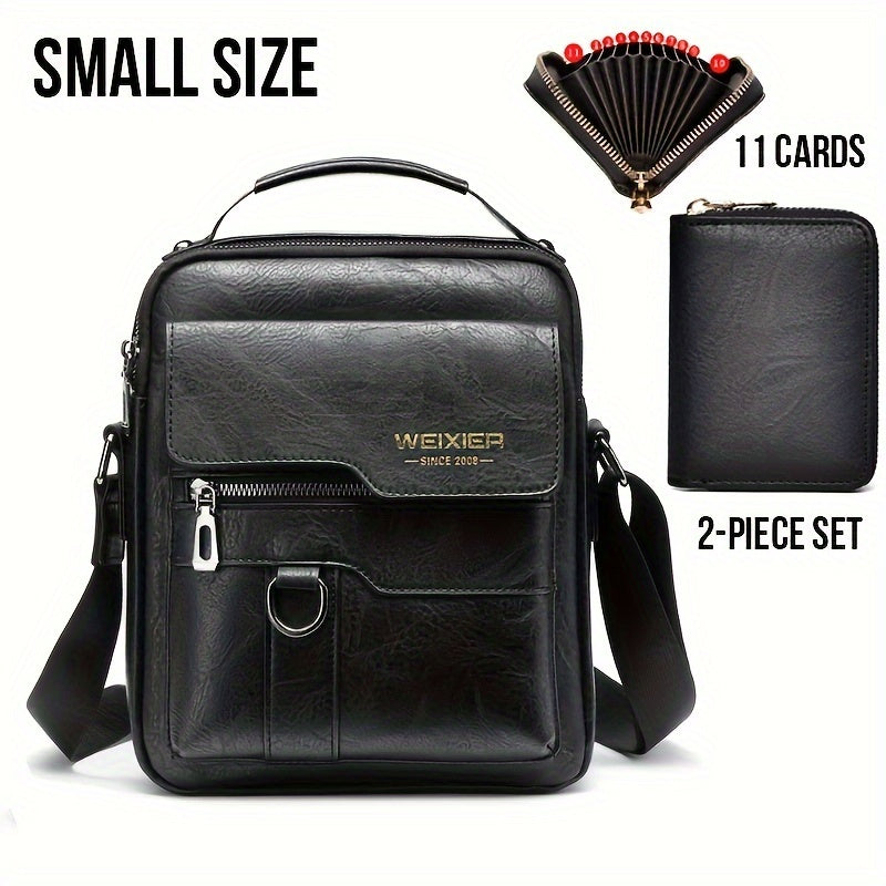 WEIXIER Vintage Leather Shoulder Bag, Men's Casual Satchel Bag