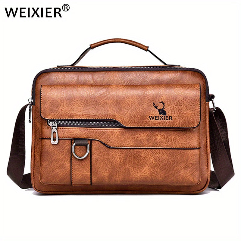 WEIXIER Vintage Leather Shoulder Bag, Men's Casual Satchel Bag
