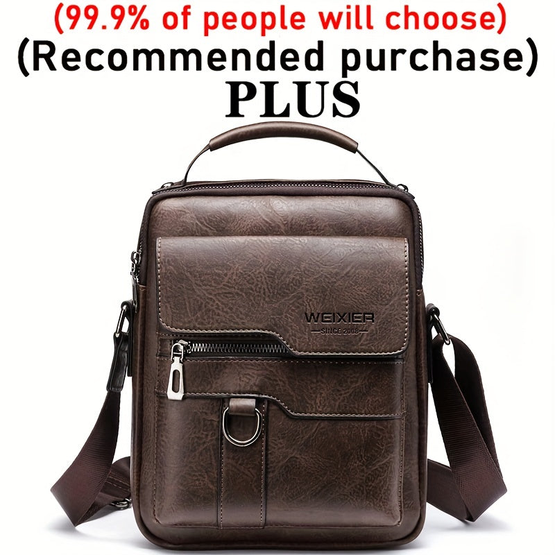 WEIXIER Vintage Leather Shoulder Bag, Men's Casual Satchel Bag