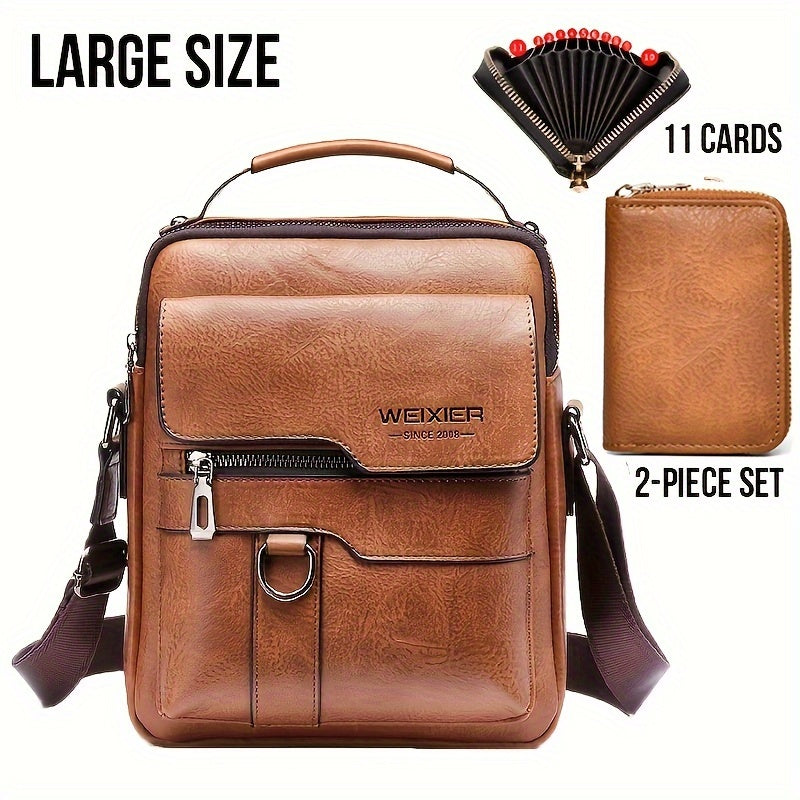 WEIXIER Vintage Leather Shoulder Bag, Men's Casual Satchel Bag