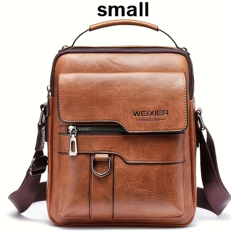 WEIXIER Vintage Leather Shoulder Bag, Men's Casual Satchel Bag