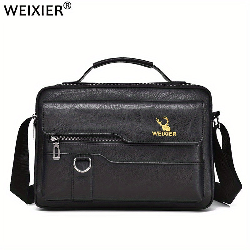 WEIXIER Vintage Leather Shoulder Bag, Men's Casual Satchel Bag