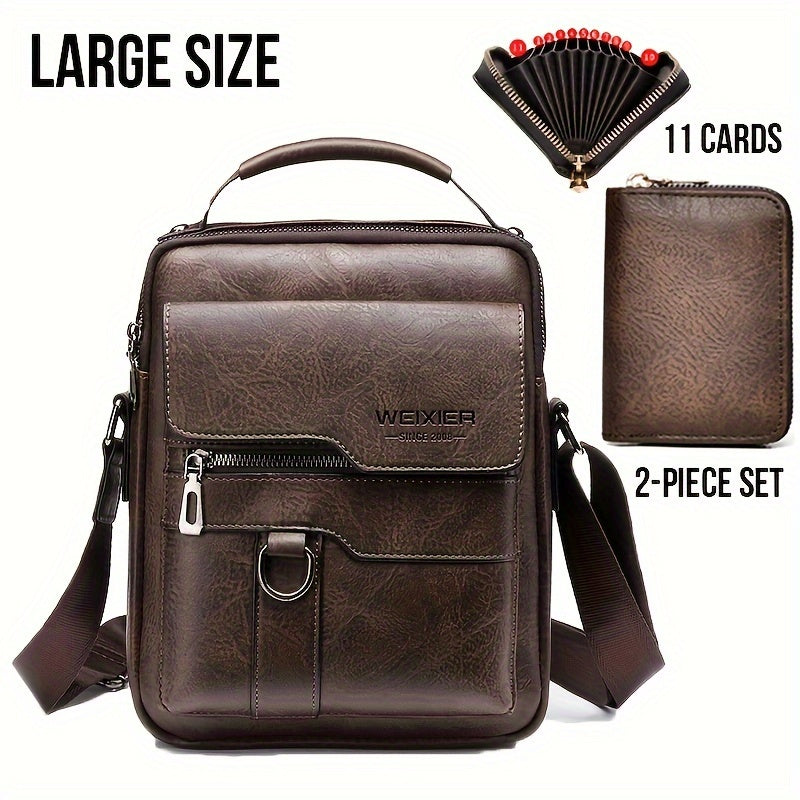 WEIXIER Vintage Leather Shoulder Bag, Men's Casual Satchel Bag