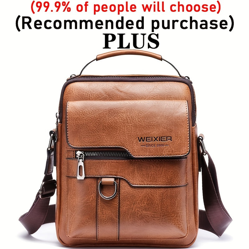 WEIXIER Vintage Leather Shoulder Bag, Men's Casual Satchel Bag