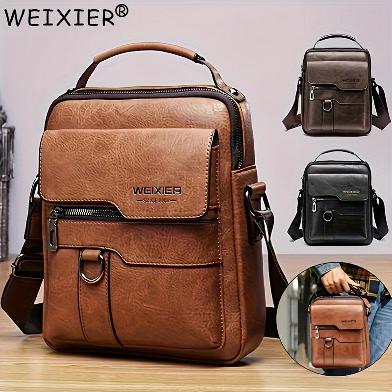 WEIXIER Vintage Leather Shoulder Bag, Men's Casual Satchel Bag