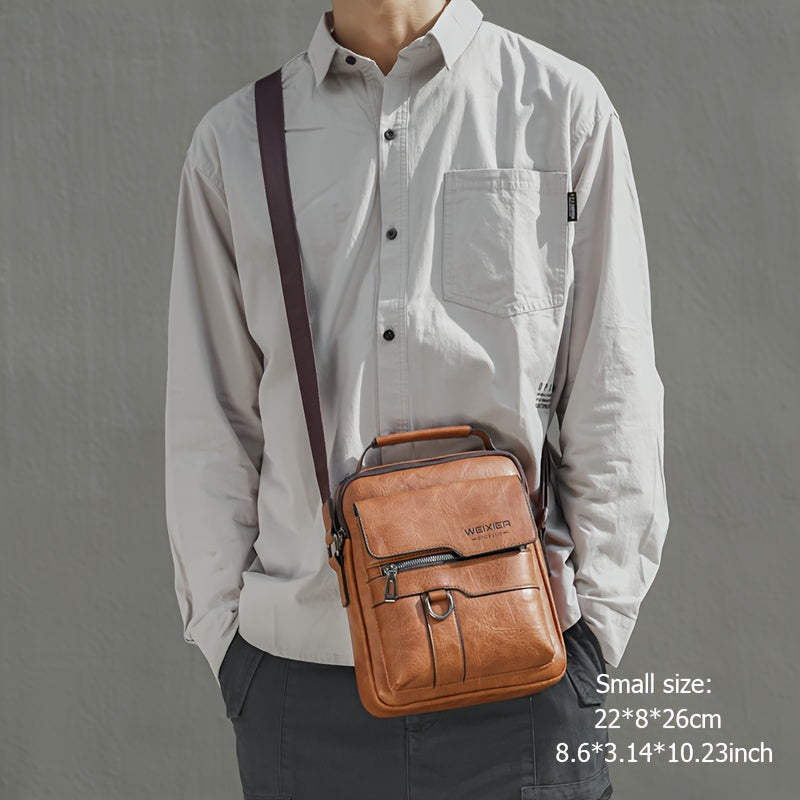 WEIXIER Vintage Leather Shoulder Bag, Men's Casual Satchel Bag