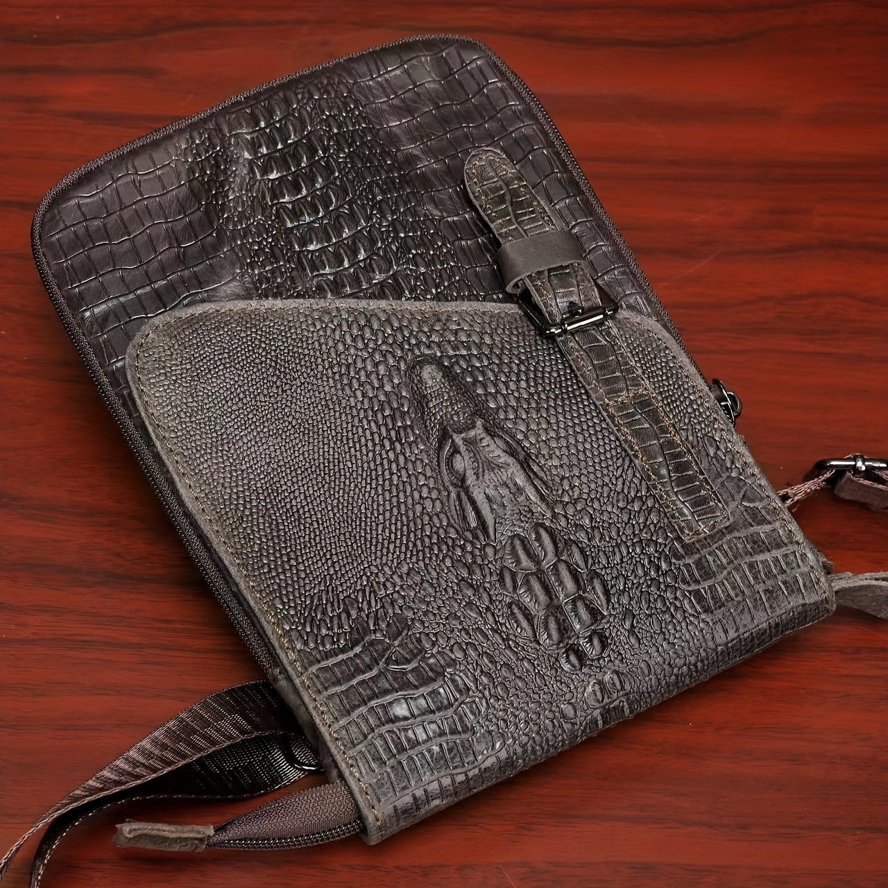 Cowhide Small Shoulder Bag, Crocodile Pattern Casual Sling Bag