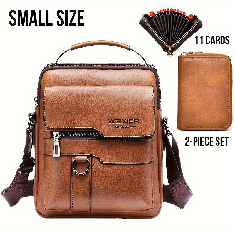 WEIXIER Vintage Leather Shoulder Bag, Men's Casual Satchel Bag