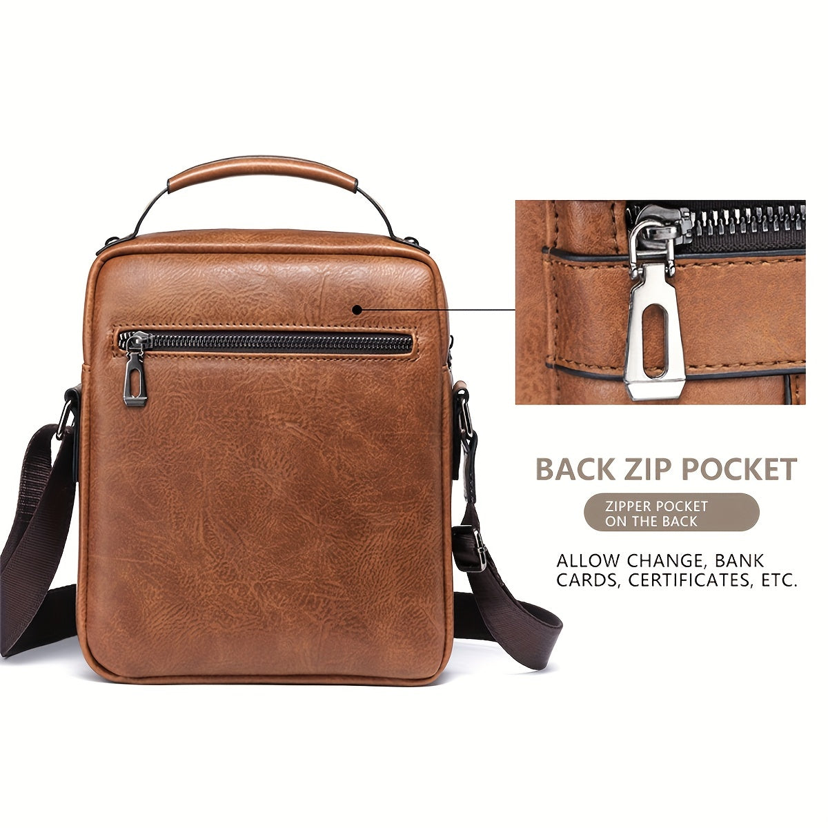 WEIXIER Vintage Leather Shoulder Bag, Men's Casual Satchel Bag