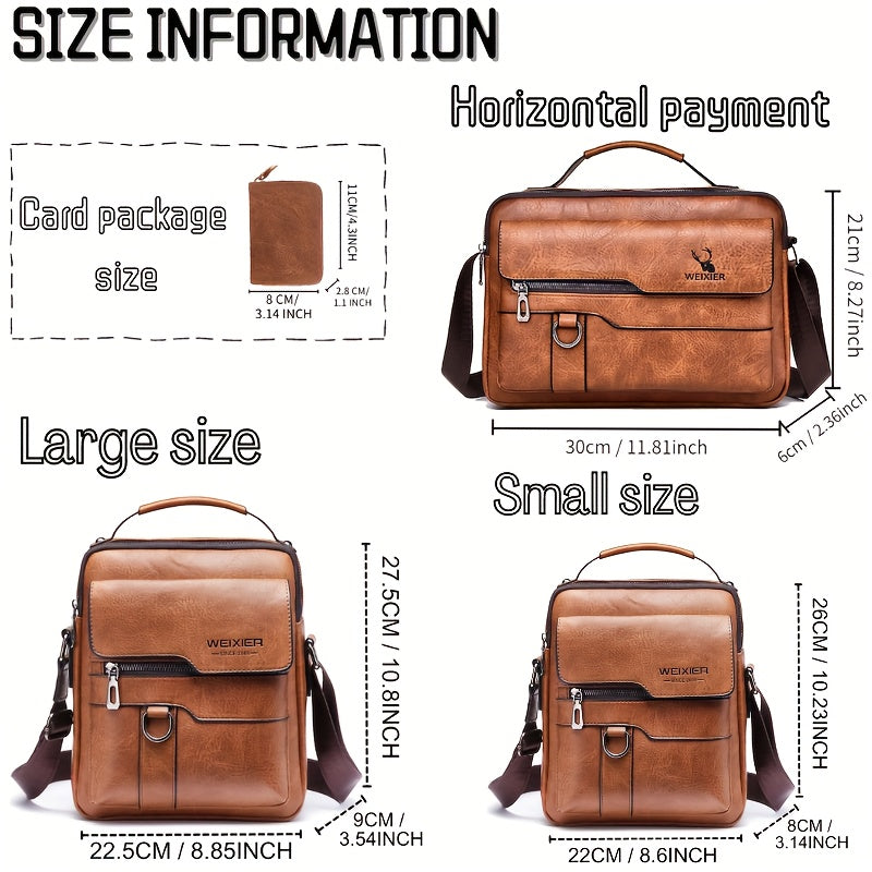 WEIXIER Vintage Leather Shoulder Bag, Men's Casual Satchel Bag
