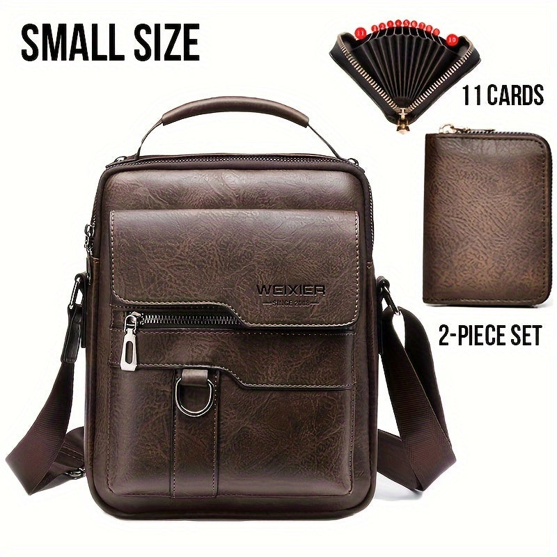 WEIXIER Vintage Leather Shoulder Bag, Men's Casual Satchel Bag