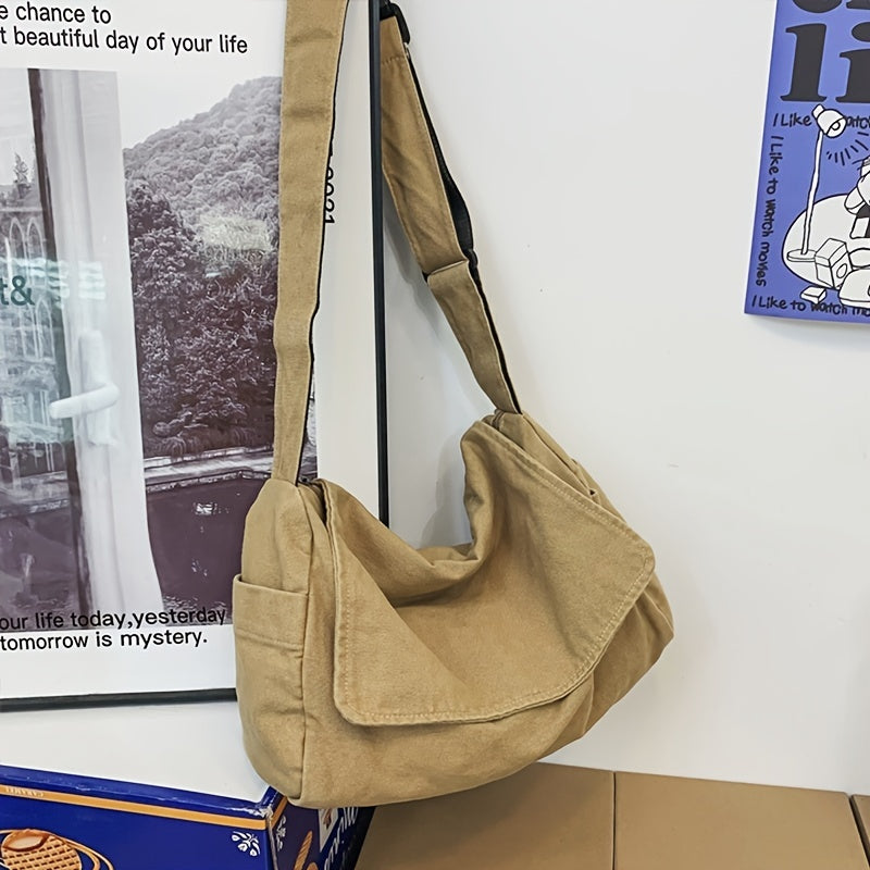 Large Capacity Canvas Messenger Bag, Sports Casual Crossbody Bag