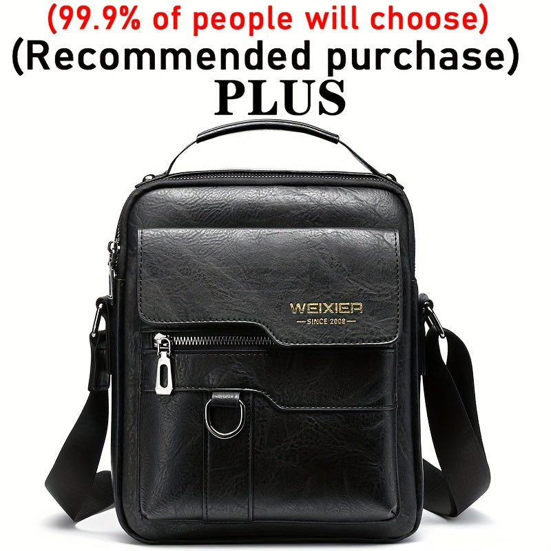 WEIXIER Vintage Leather Shoulder Bag, Men's Casual Satchel Bag