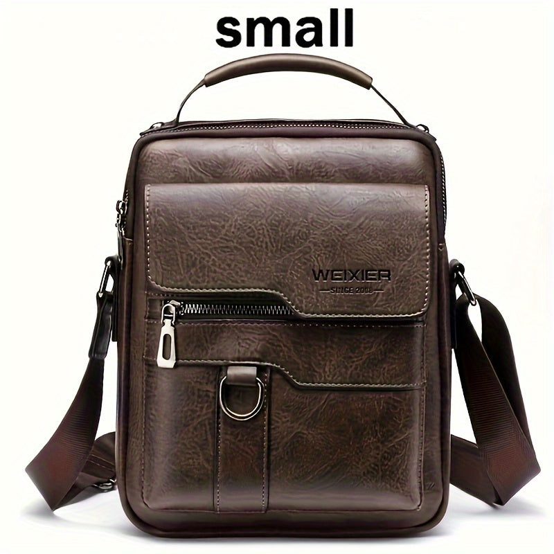 WEIXIER Vintage Leather Shoulder Bag, Men's Casual Satchel Bag