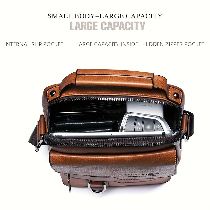 WEIXIER Vintage Leather Shoulder Bag, Men's Casual Satchel Bag