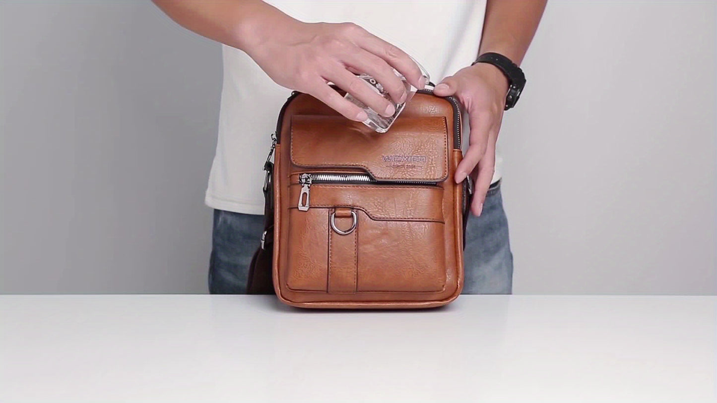 WEIXIER Vintage Leather Shoulder Bag, Men's Casual Satchel Bag