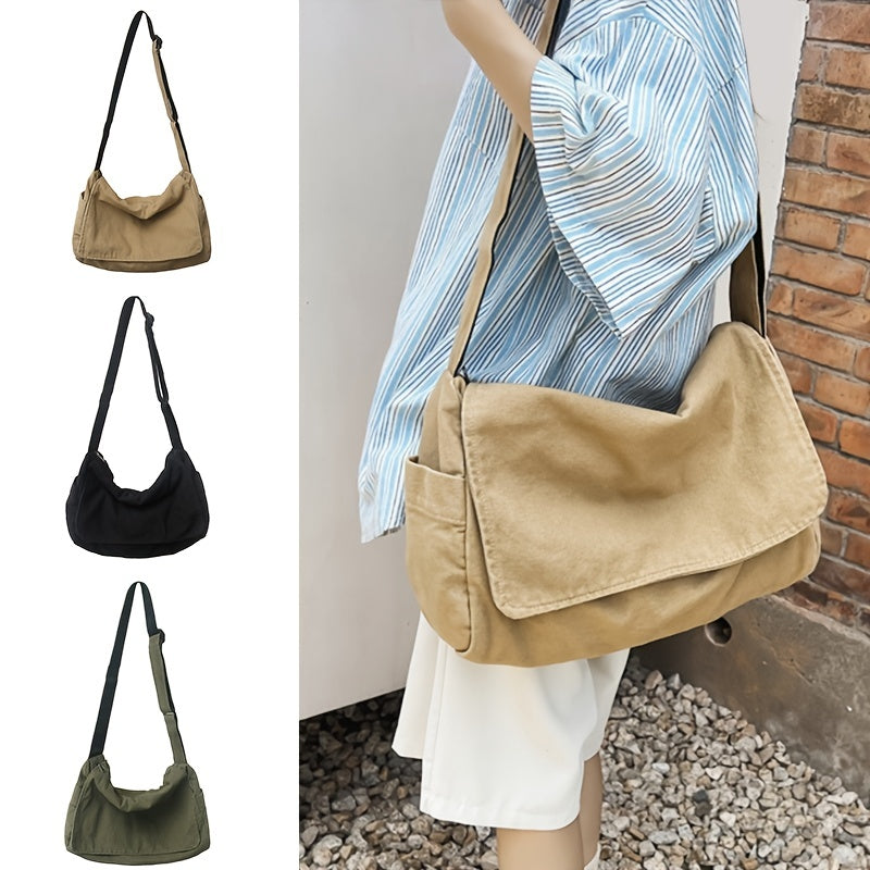 Large Capacity Canvas Messenger Bag, Sports Casual Crossbody Bag