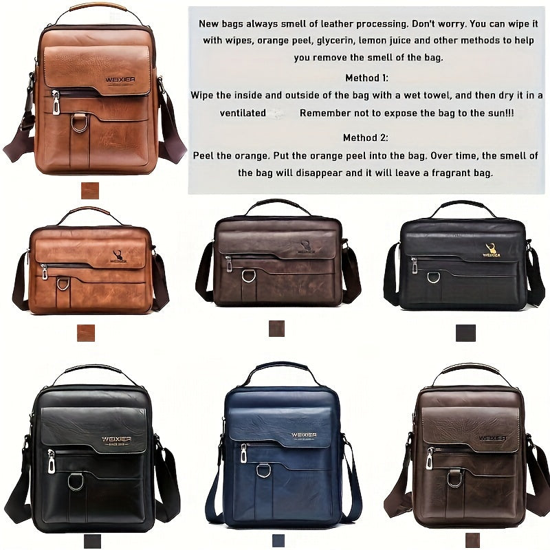 WEIXIER Vintage Leather Shoulder Bag, Men's Casual Satchel Bag