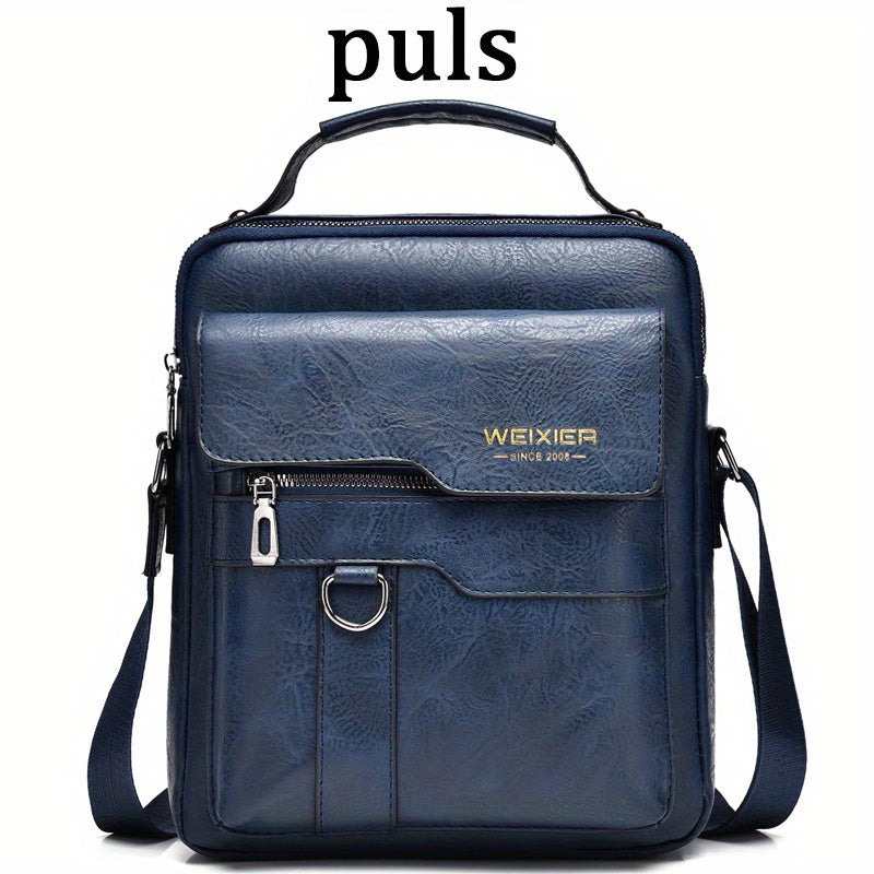 WEIXIER Vintage Leather Shoulder Bag, Men's Casual Satchel Bag