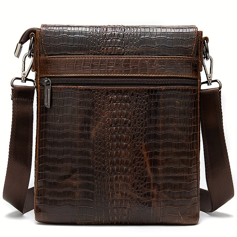 Vintage Genuine Leather Shoulder Bag, Crocodile Pattern Crossbody Bag