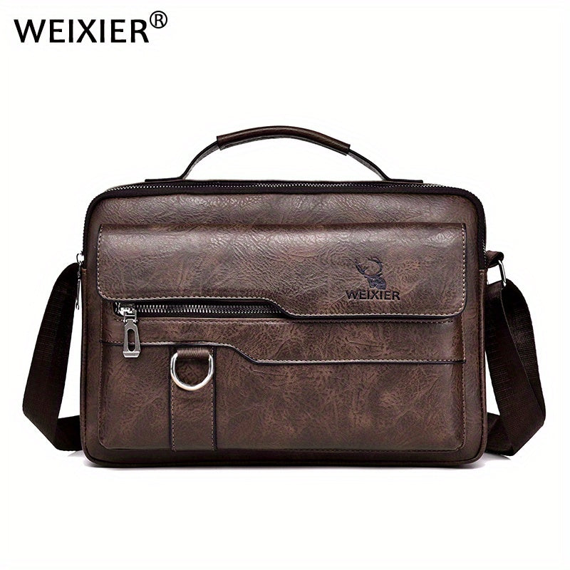 WEIXIER Vintage Leather Shoulder Bag, Men's Casual Satchel Bag