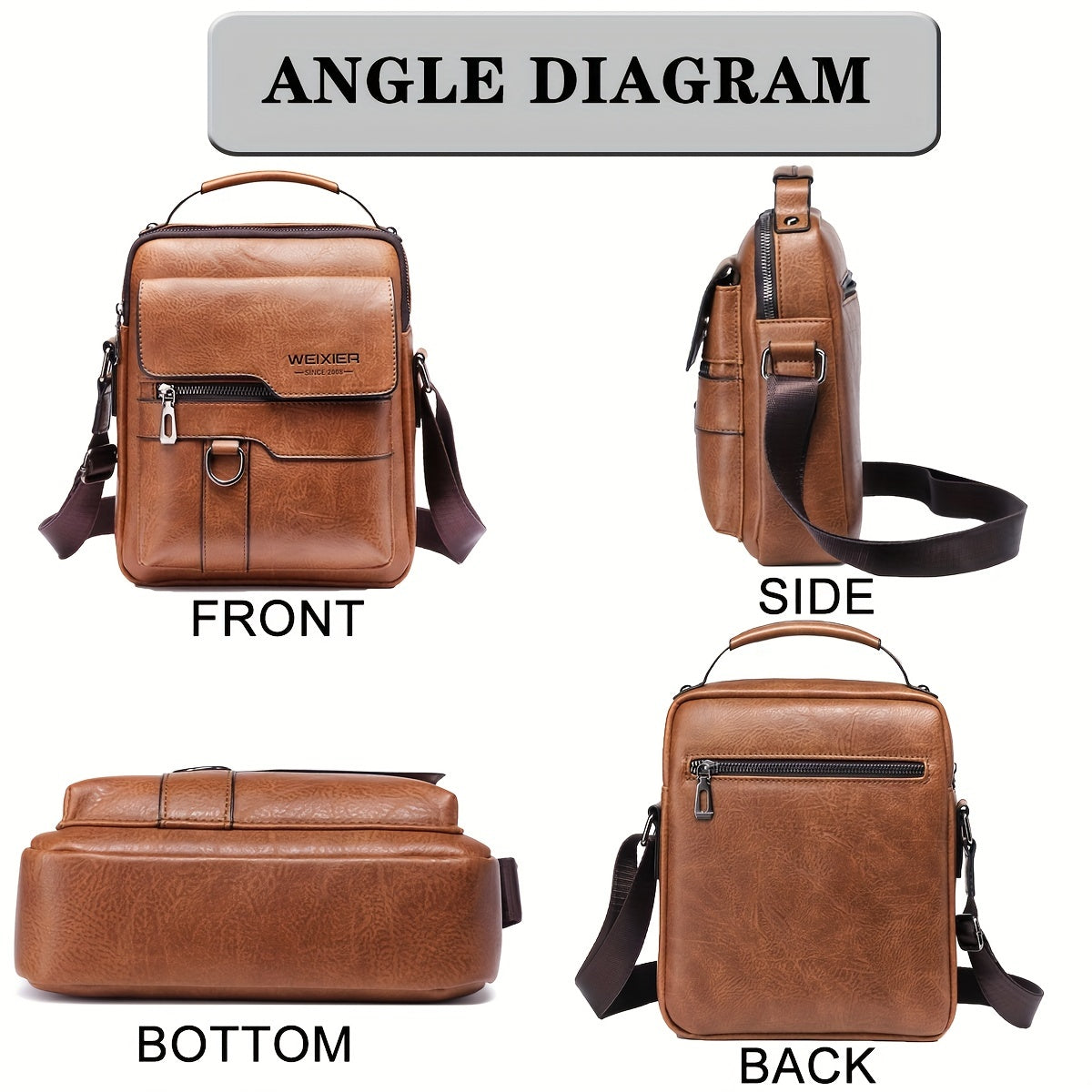 WEIXIER Vintage Leather Shoulder Bag, Men's Casual Satchel Bag